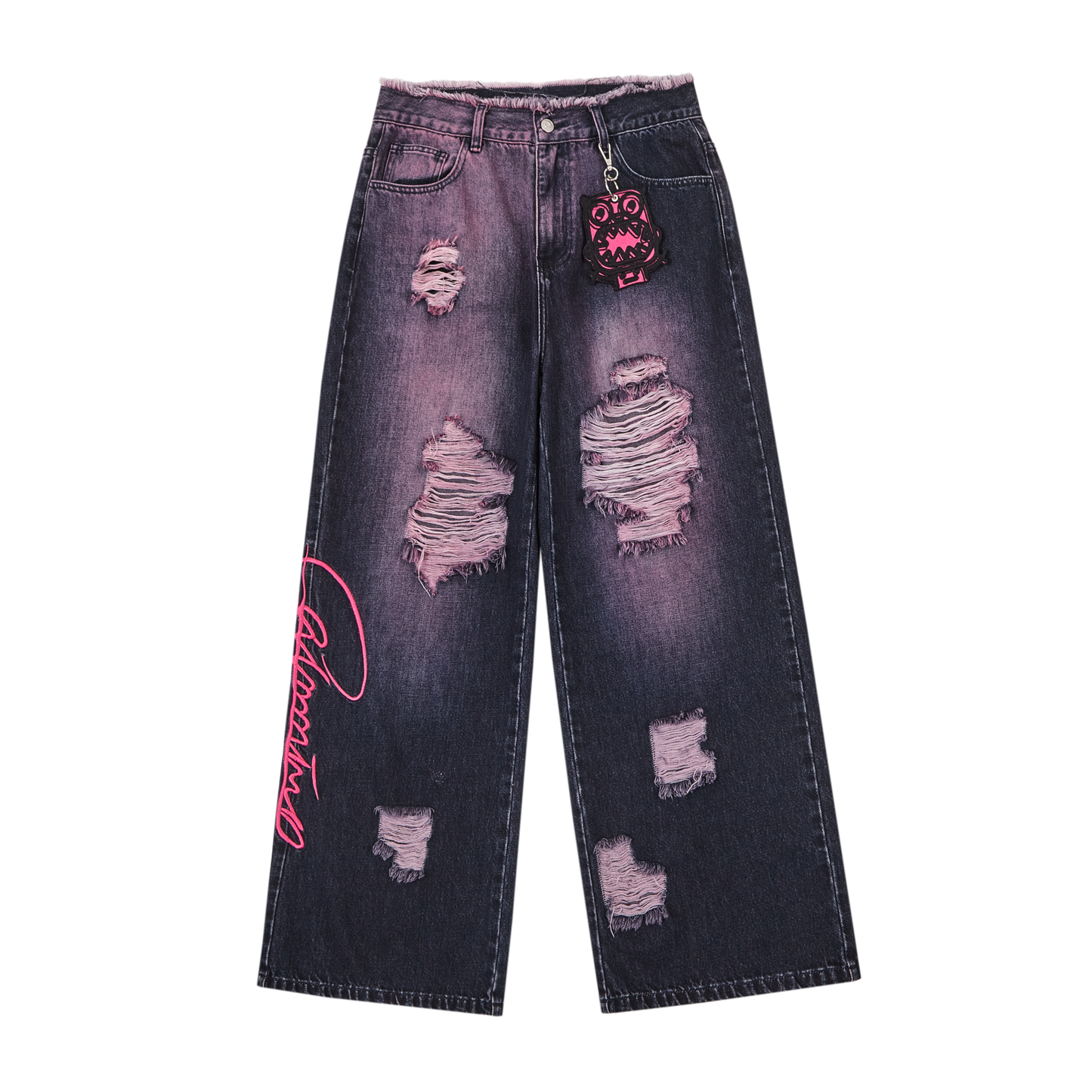 felt embroidered washed jeans