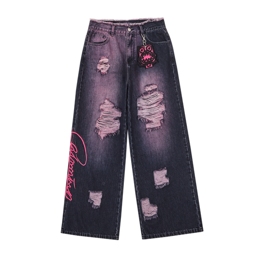 felt embroidered washed jeans