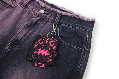 felt embroidered washed jeans