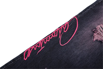 felt embroidered washed jeans