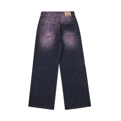 felt embroidered washed jeans